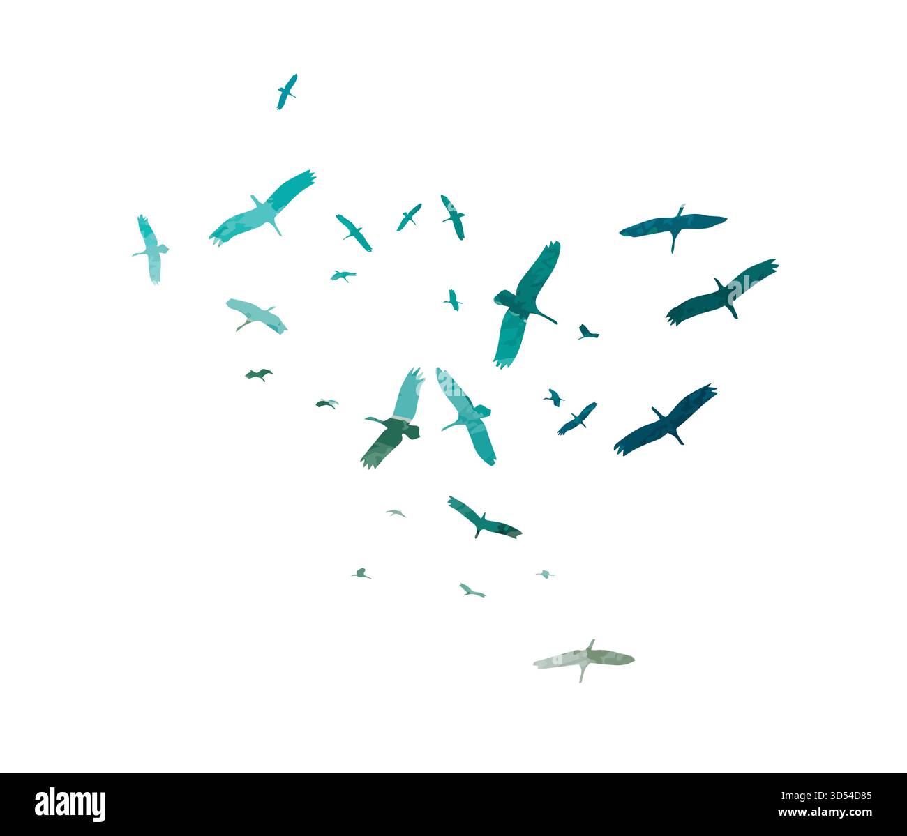 Silhouette of a flock of cranes. Hand drawn. Not AI, vector illustration. Stock Vector