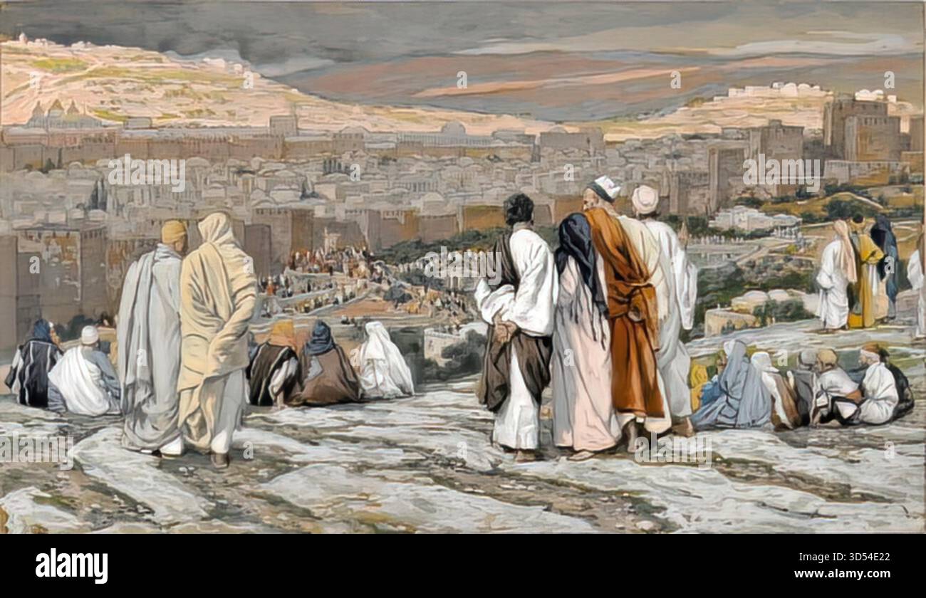 The Disciples Having Left Their Hiding Place Watch from Afar in Agony (Les disciples ayant quitt leur retraite assistent de loin au supplice) Stock Vector
