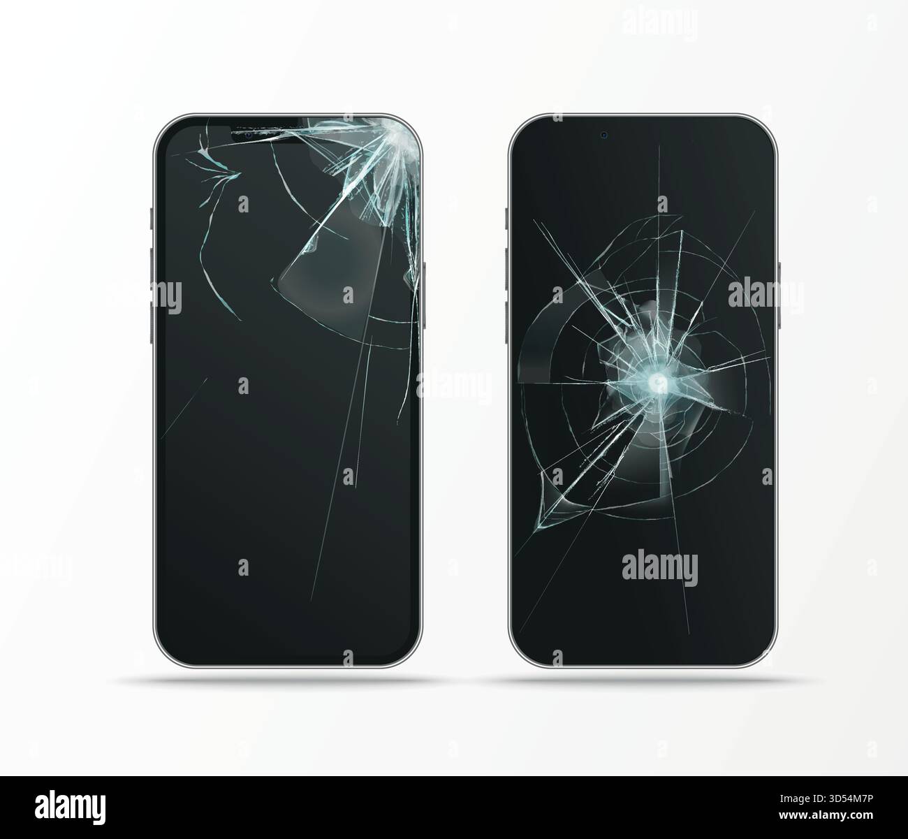 broken display in mobile phone, cracked glass Stock Vector