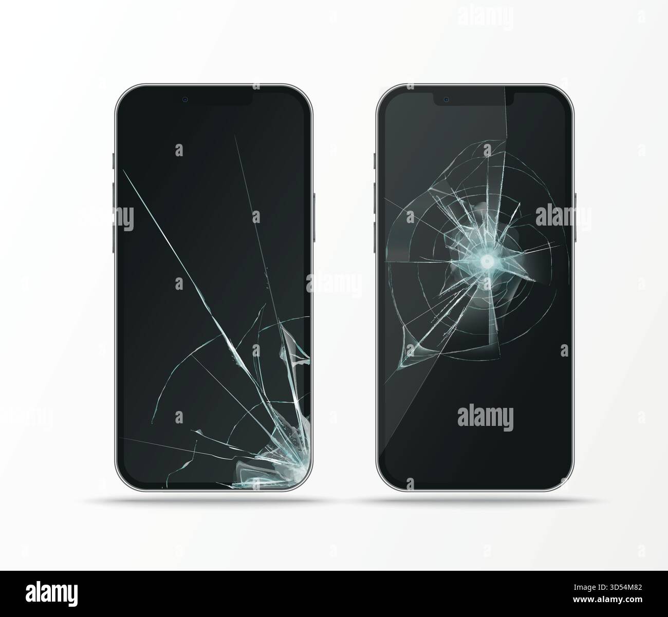 broken display in mobile phone, cracked glass Stock Vector