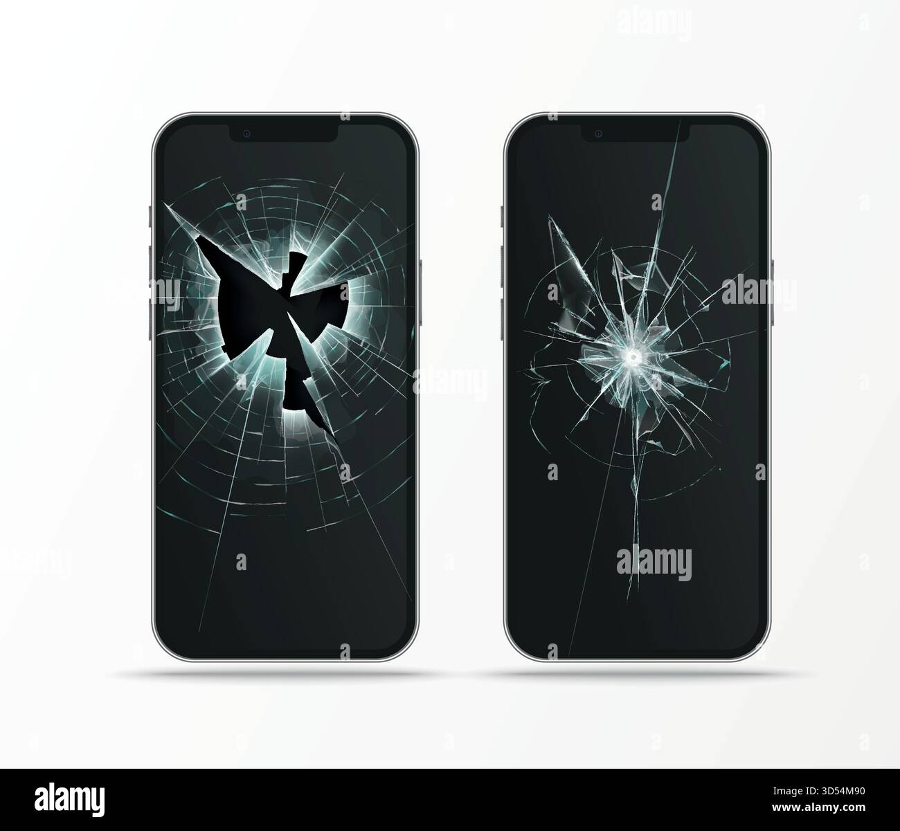 broken display in mobile phone, cracked glass Stock Vector