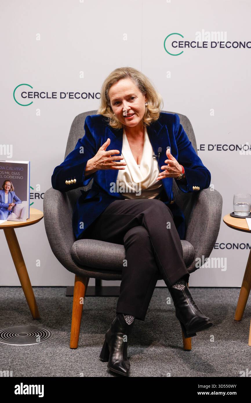 The President of the European Investment Bank (EIB), Nadia Calvio, during  the presentation of the book 'Two thousand days in Government', at the  Cercle d'Economia, on November 13, 2025, in Barcelona, Catalonia (