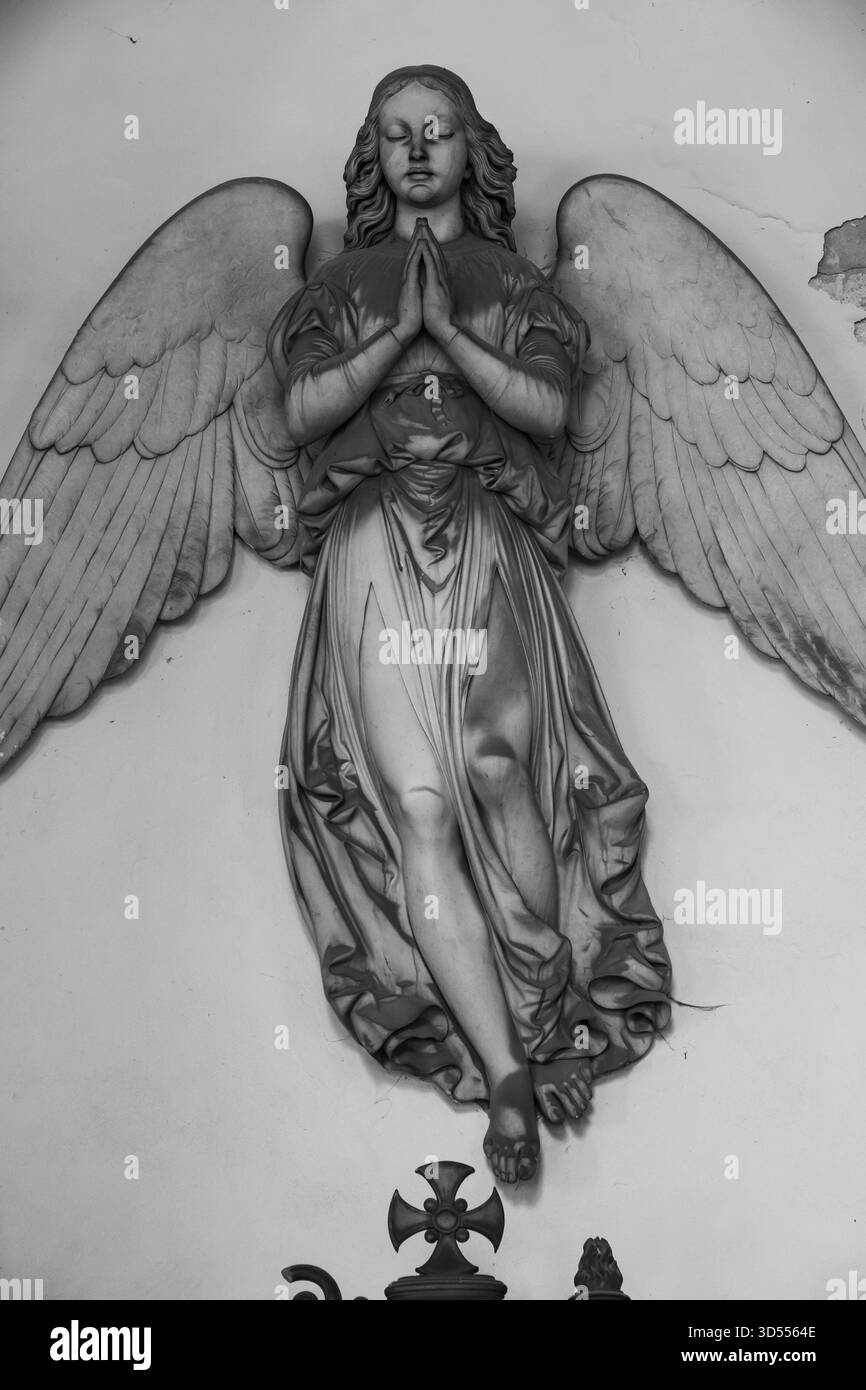 Ancient statue of angel in Italian old cemetery, end of XVIII century ...