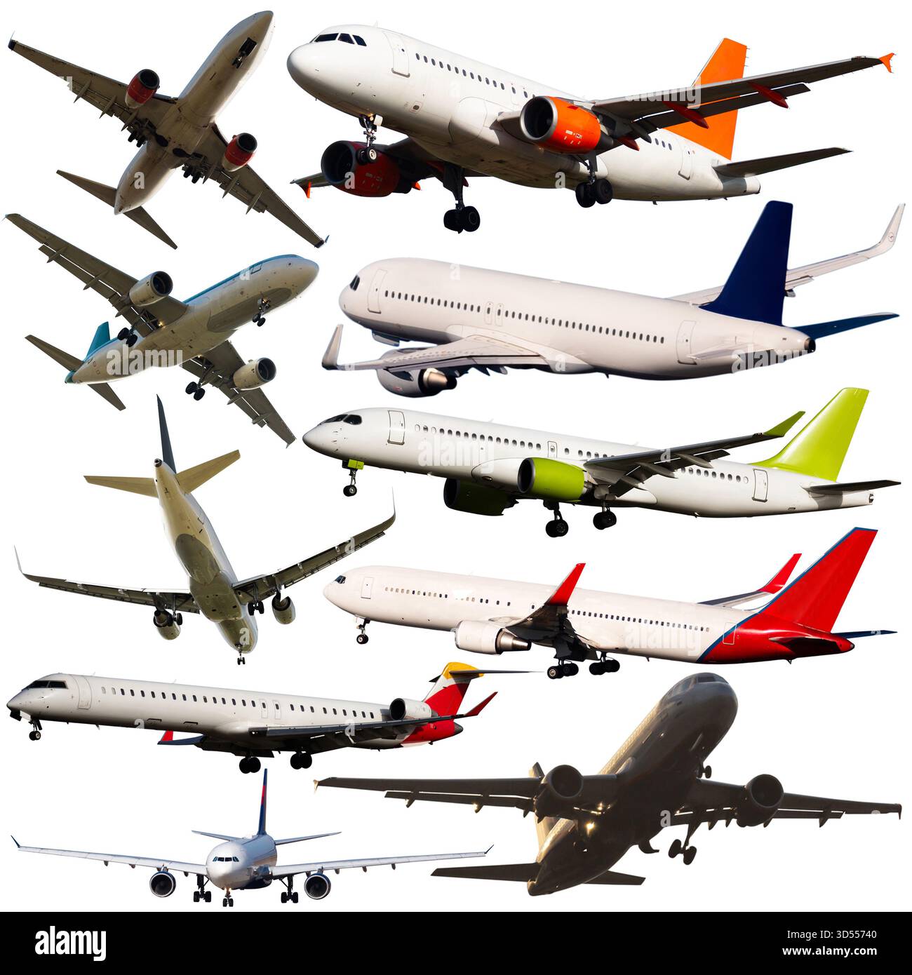 Collage of different passenger airplanes Stock Photo