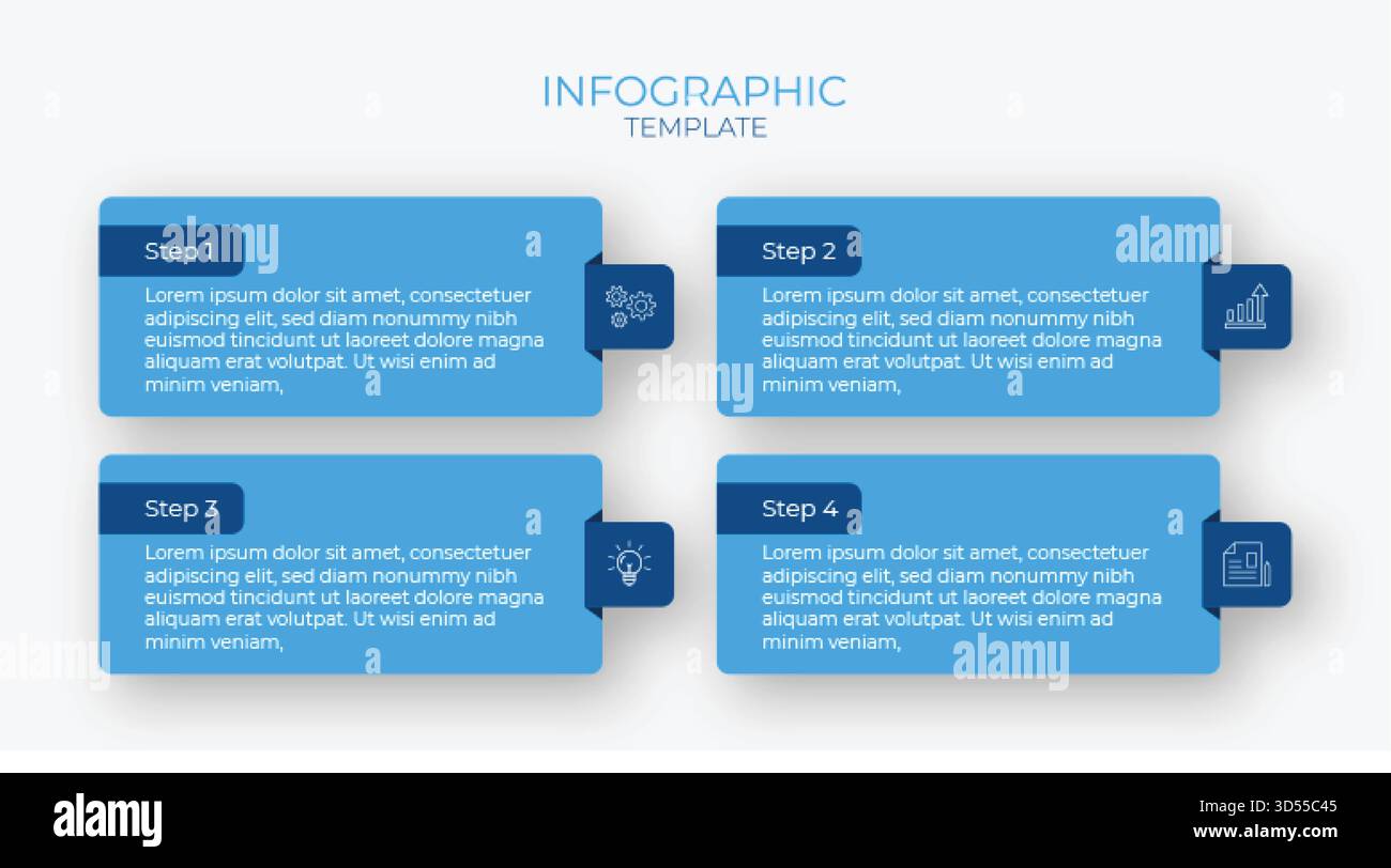 Modern 4-step infographic layout with blue gradient boxes and ...