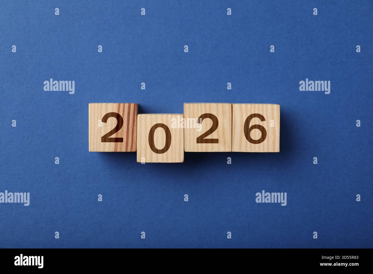 Big Numbers Color:blue New 2026 year. Cubes with numbers on blue background, top view Stock ...