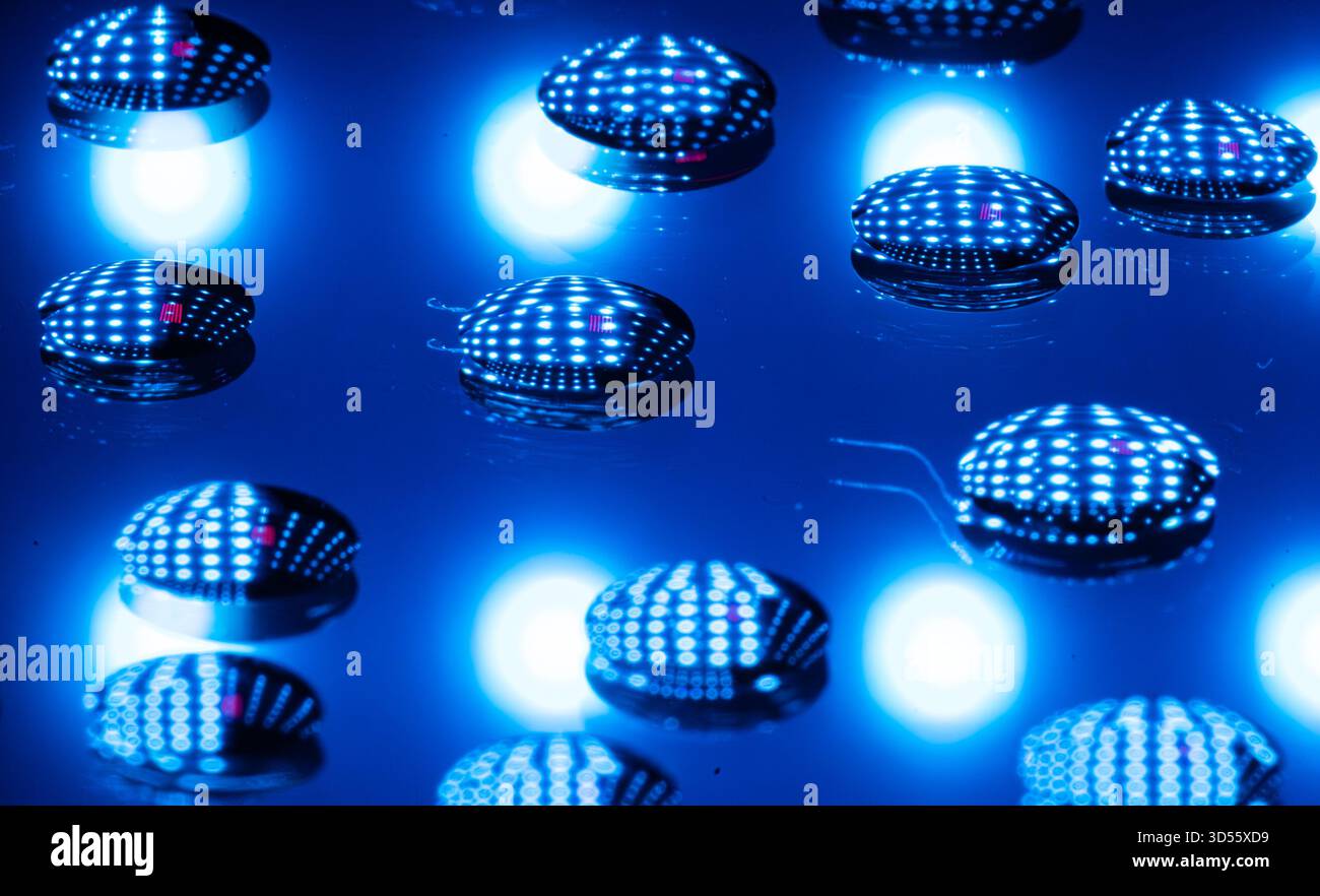 abstract bubles with blue background and lights Stock Photo