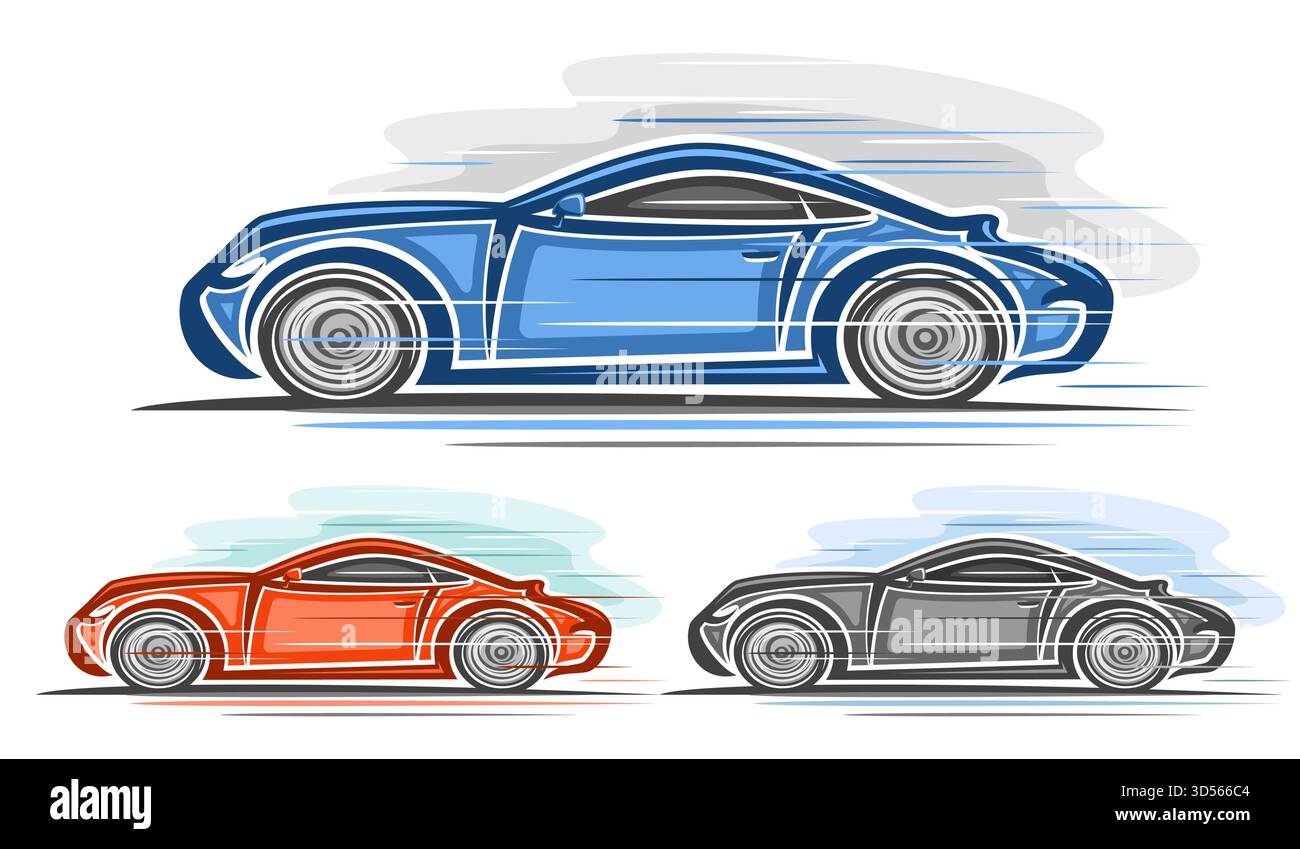 Vector exotic Sport Cars set, horizontal automotive poster with 3 ...