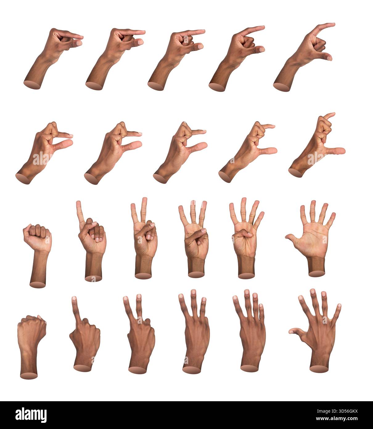 Hand holding and counting set. African American man making pinch ...