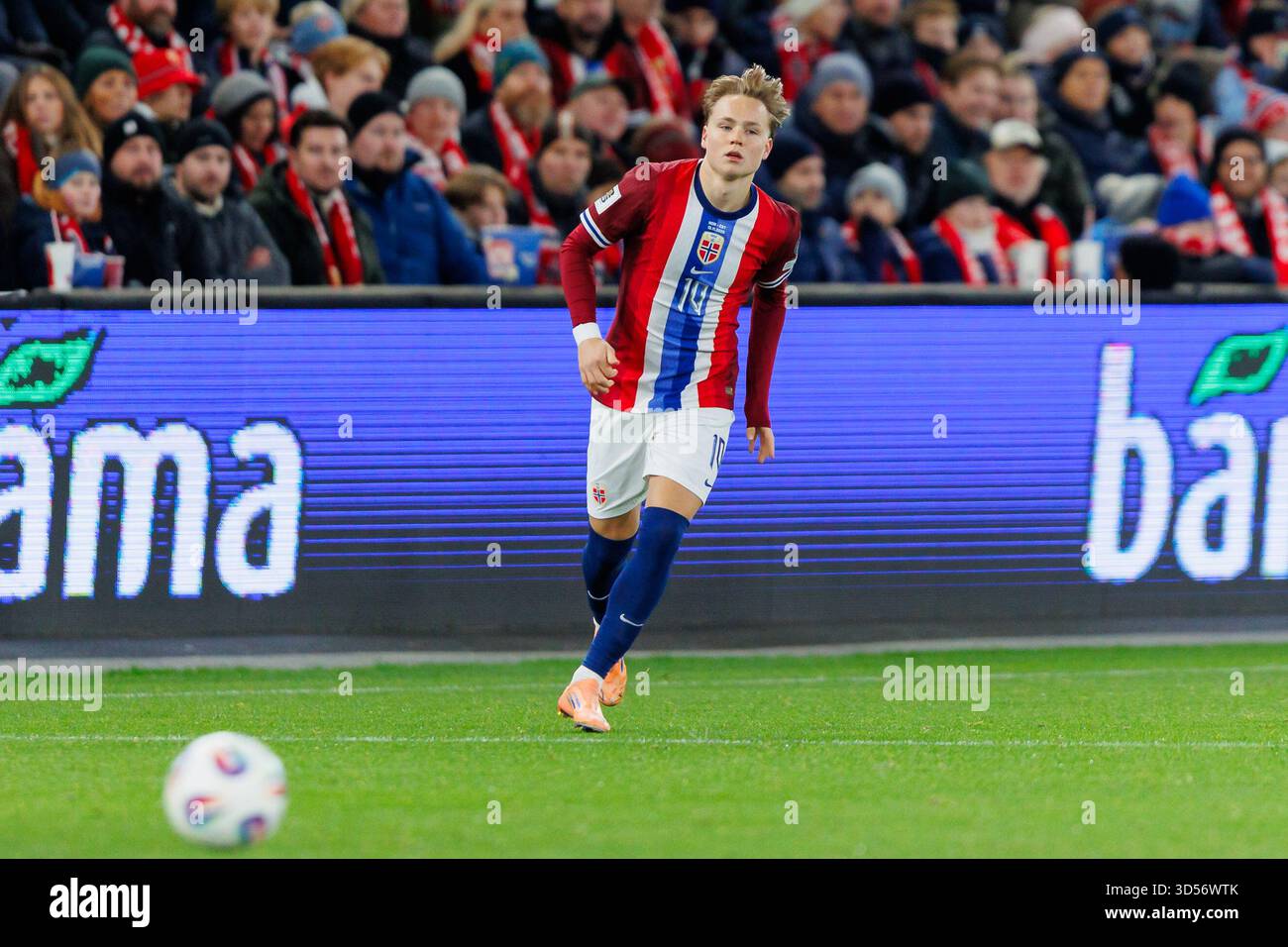 Oslo, Norway. 13th, November 2025. Andreas Schjelderup (10) of Norway ...