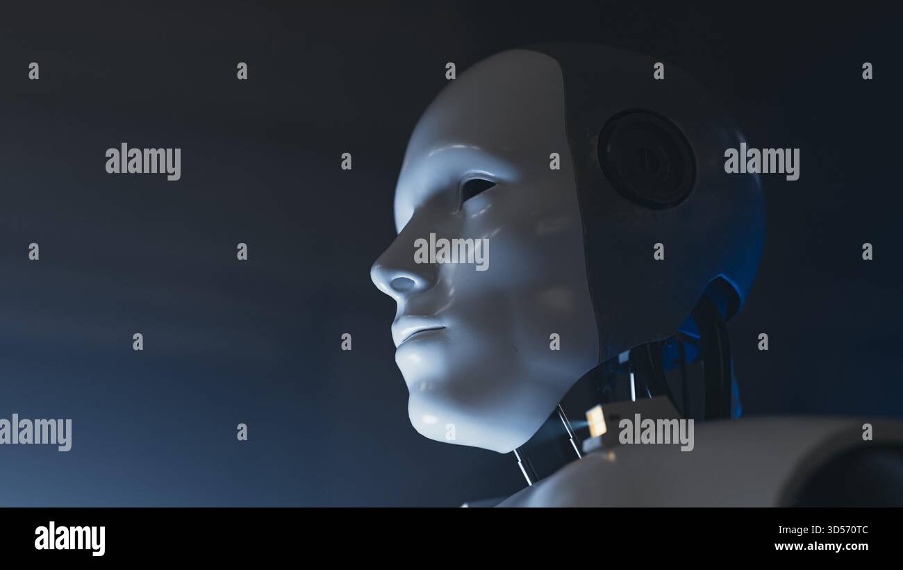 AI Robot Looking Forward | Future Technology and Machine Learning. 3d rendering Stock Photo