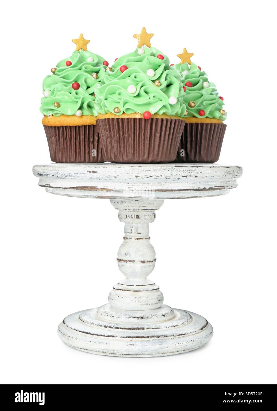Christmas tree shaped cupcakes isolated on white Stock Photo