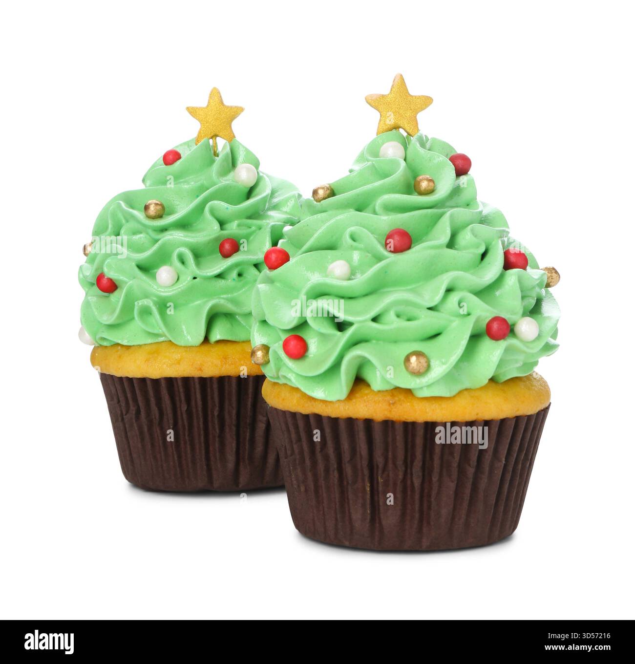 Christmas tree shaped cupcakes isolated on white Stock Photo