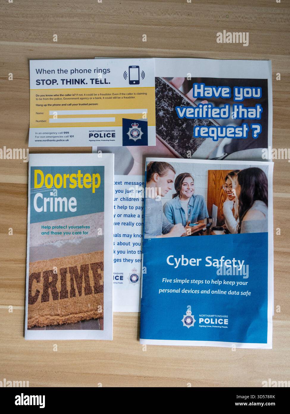 A selection of Crime Prevention leaflets provided by Northamptonshire Police, UK Stock Photo
