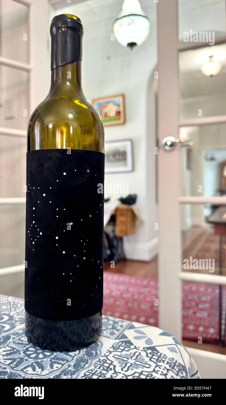 Bottle of premium Coonawarra wine Nightfall Wines Draco 2019 Cabernet Sauvignon from South Australia - Smartphone Captured Stock Image