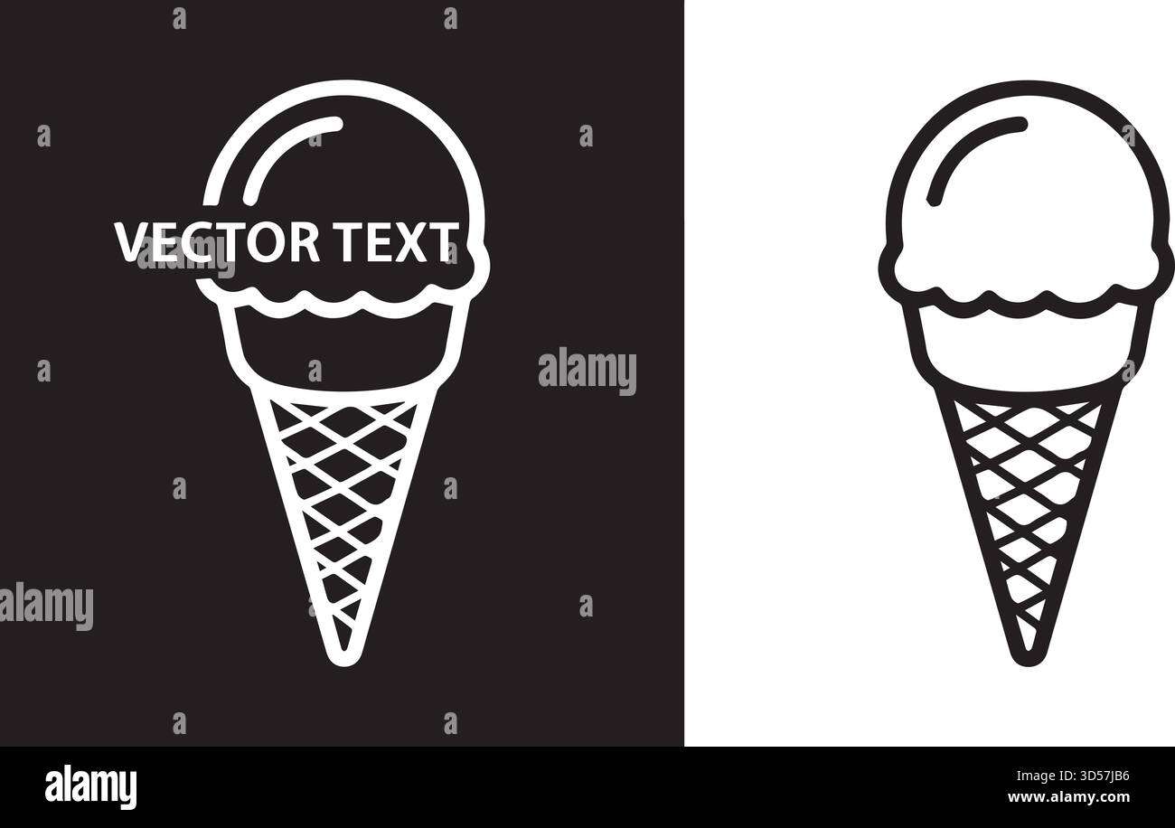 Ice cream cone vector icon. Black and white graphic of dessert. Line ...