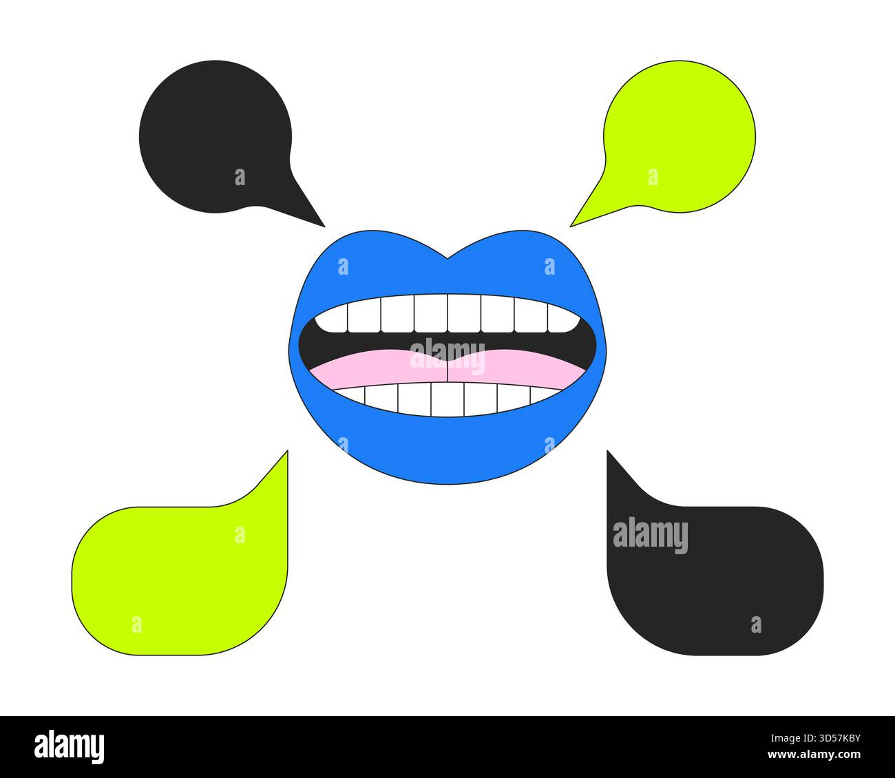 Mouth speaking with empty speech bubbles 2D cartoon object Stock Vector