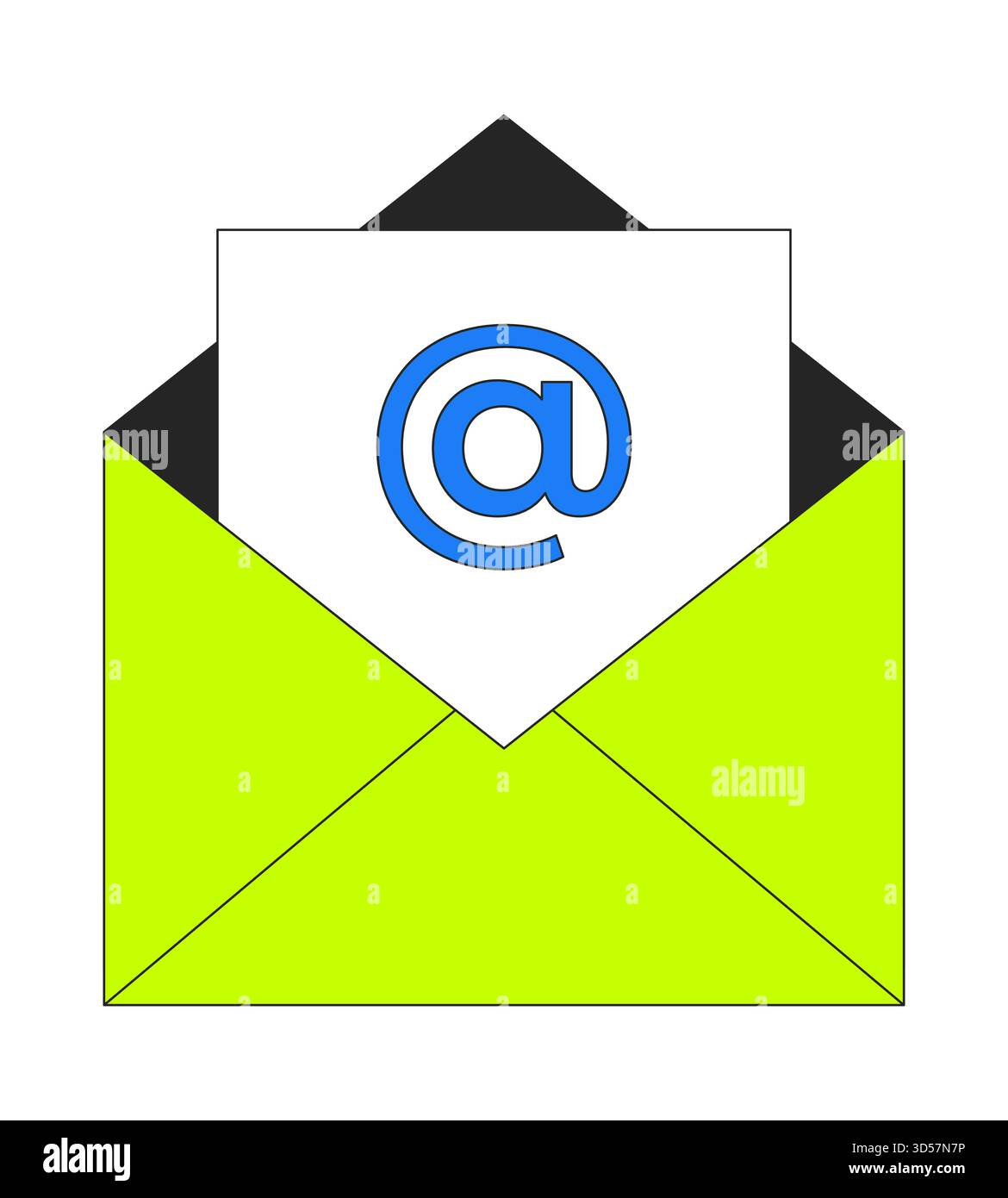 Open email envelope with at symbol 2D cartoon object Stock Vector