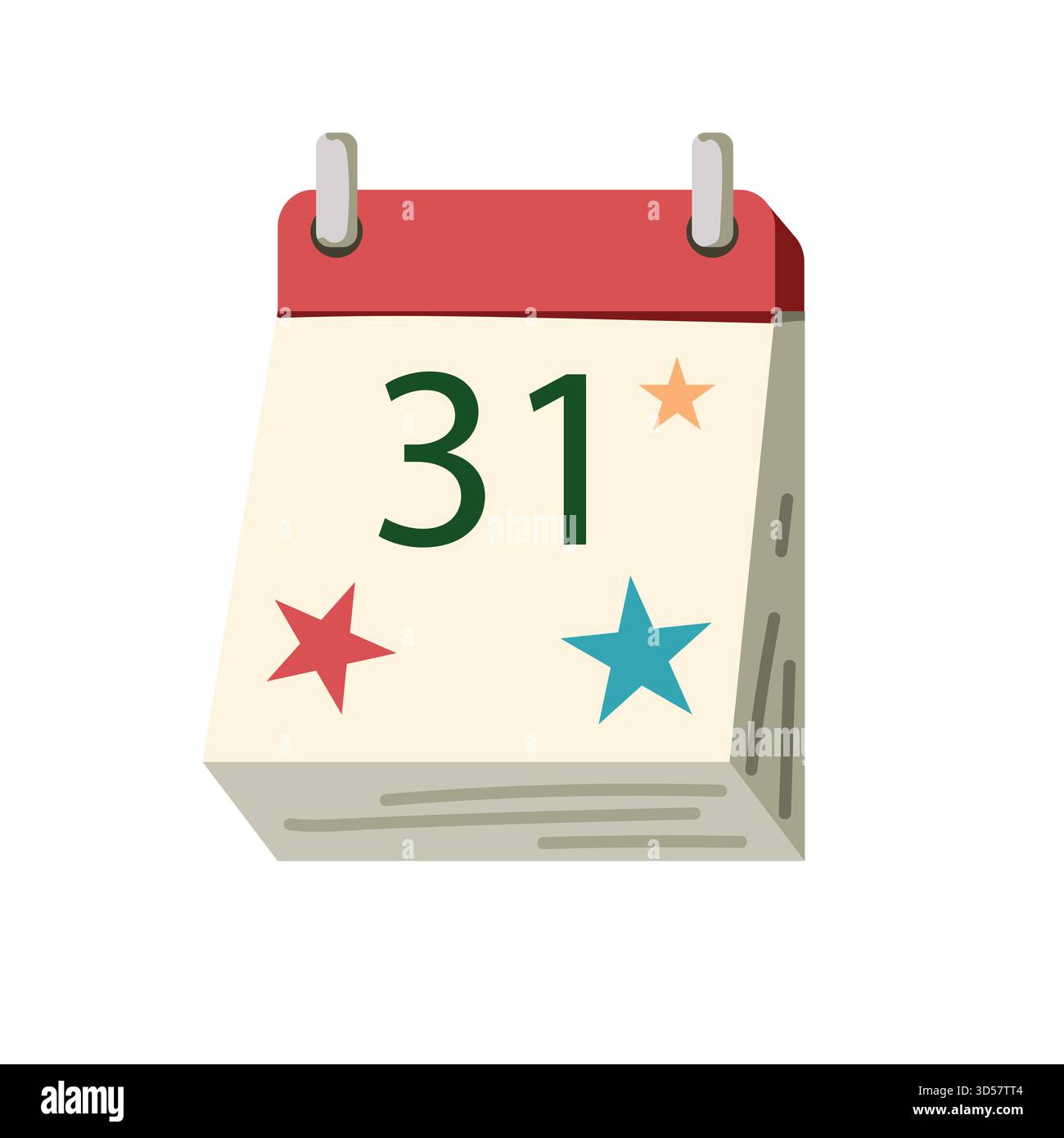 Flat style tear-off calendar. 31st of the month. Hand-drawn illustration. Stock Vector
