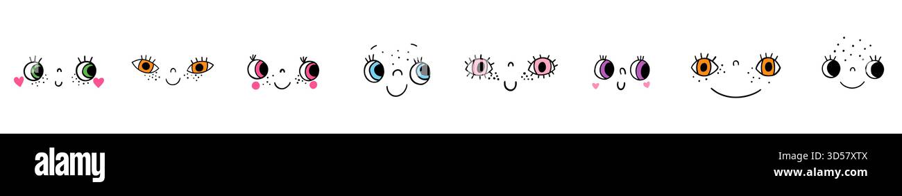 Cute hand drawn vector cartoon faces, doodle face characters with fun ...