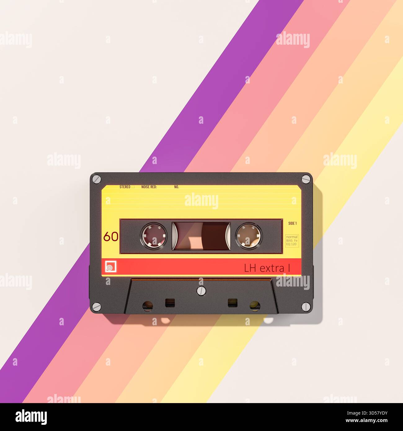 Cassette tape 3d diagonal colored stripes background Stock Photo