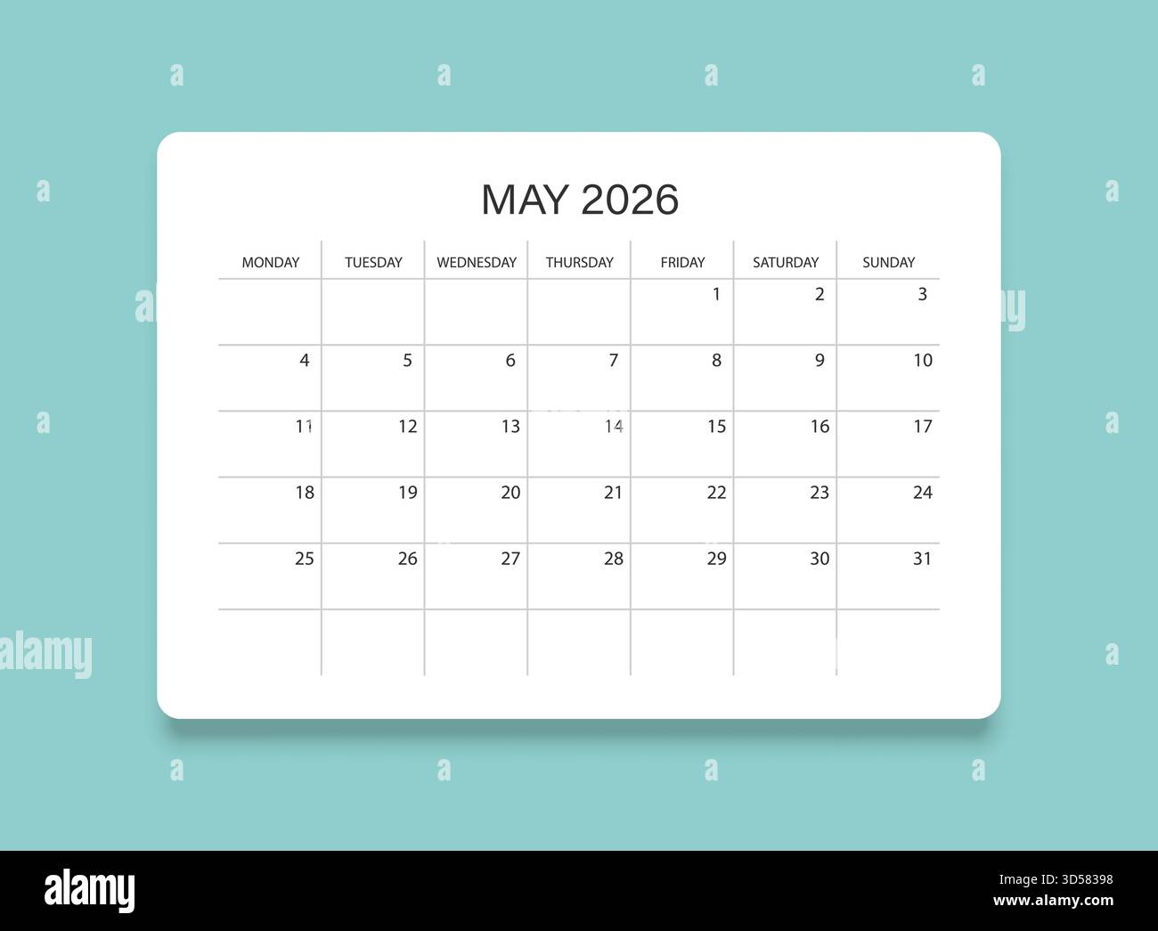 May 2026 calendar in flat style. Planner sticker vector illustration on ...