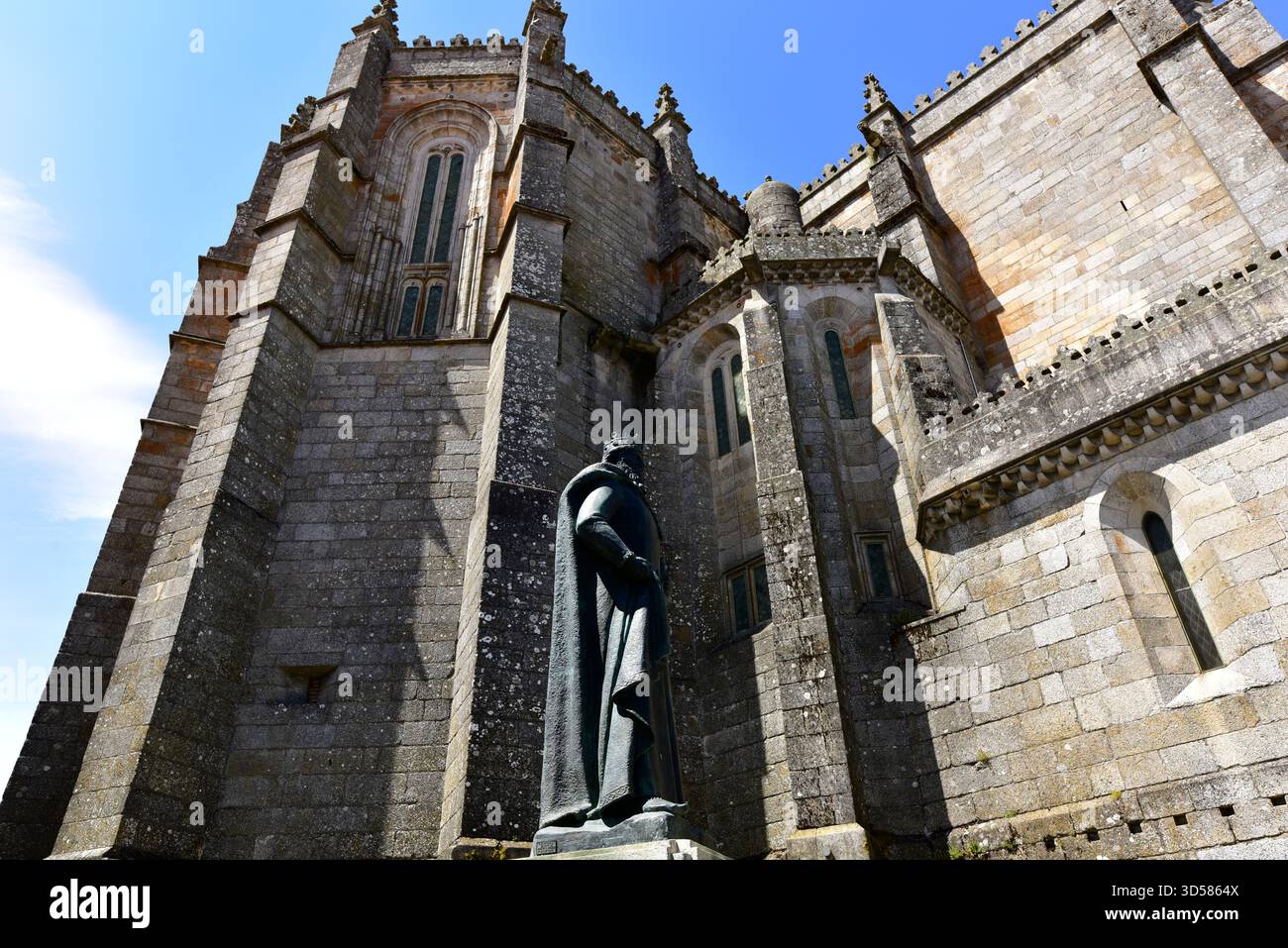Guarda city, cathedral (Gothic and Manueline, 14-16th century). Statue of Sancho I king of Portugal. Beiras, Portugal. Stock Photo