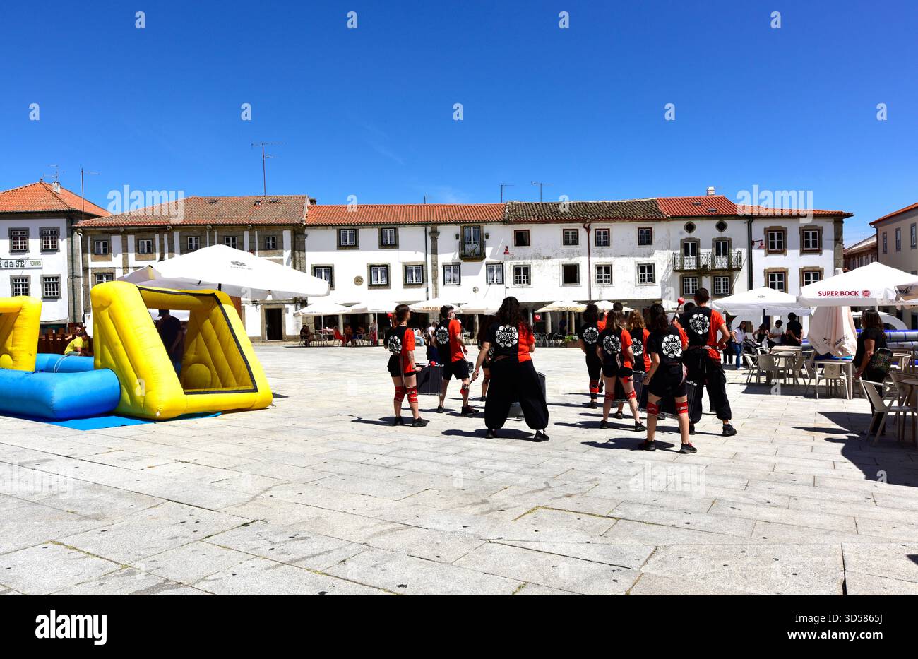 Guarda city, main square with drumming. Statue of Sancho I king of Portugal. Beiras, Portugal. Stock Photo