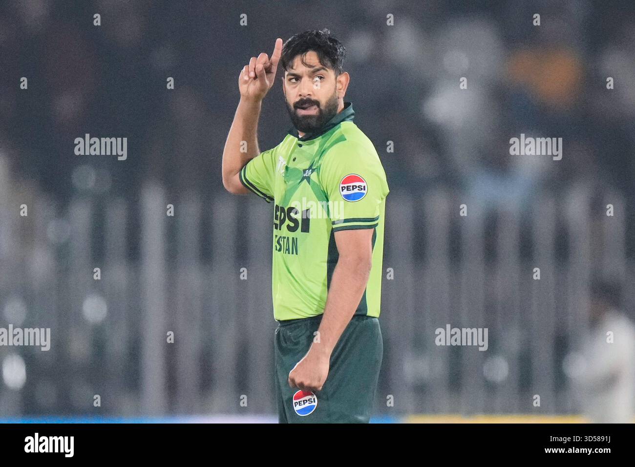 Pakistan's Haris Rauf celebrates after the dismissal of Sri Lanka's ...