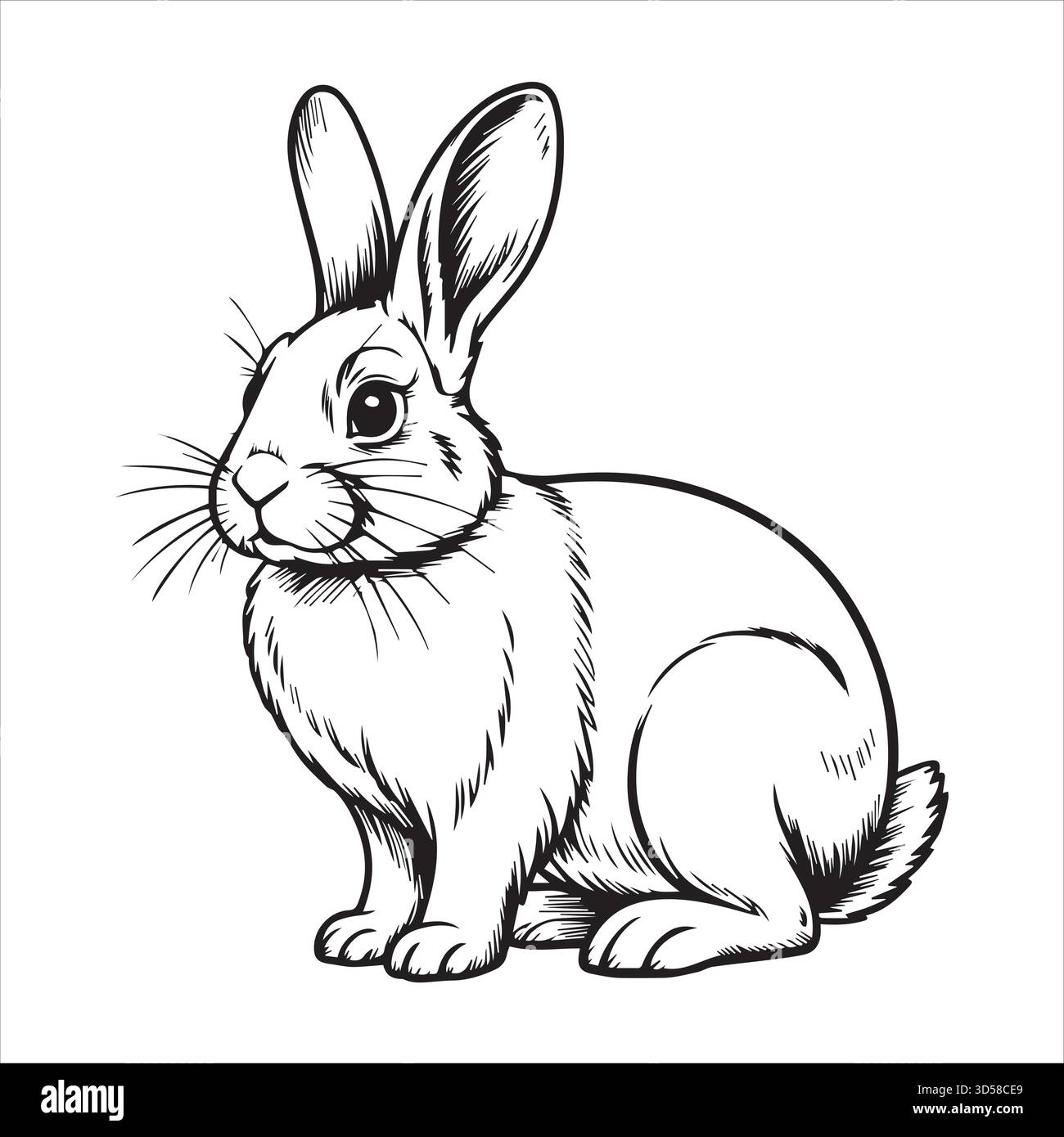 Rabbit Line Art Illustration - Black and White Bunny Clipart Stock ...