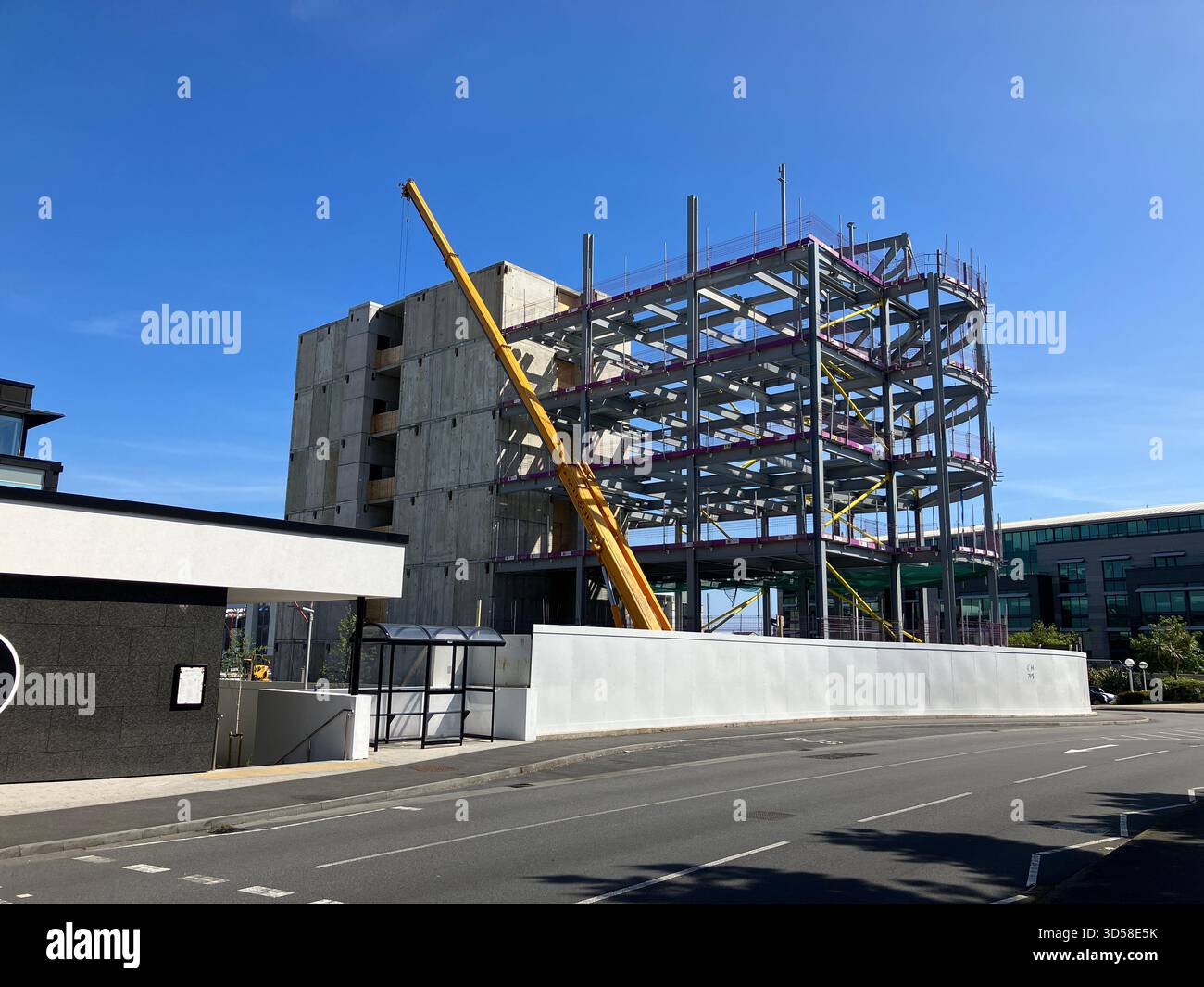 British Channel Isles. Guernsey. Admiral Park. Plaza House Office building under construction. Stock Photo