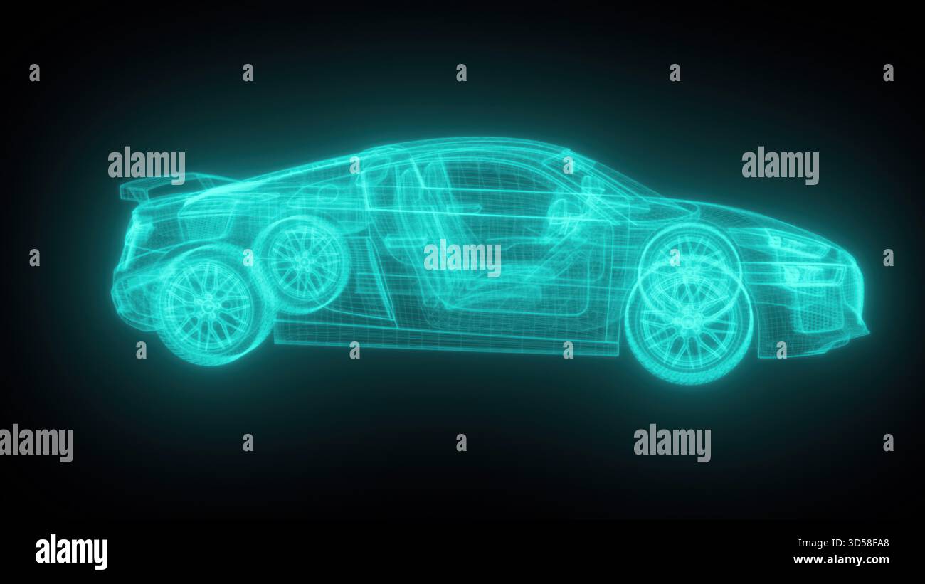 Wireframe glowing car. Computer generated 3d render Stock Photo - Alamy