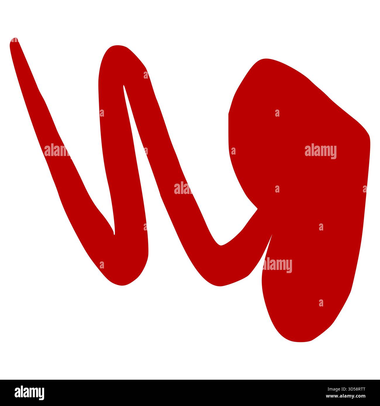 Abstract flowing red ribbon vector with dynamic curves and a solid blob shape on a white background, suitable for graphic design elements. Stock Vector