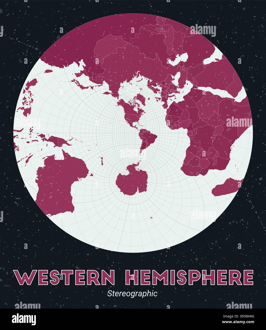 Western Hemisphere World Map Stereographic Projection Centered On The