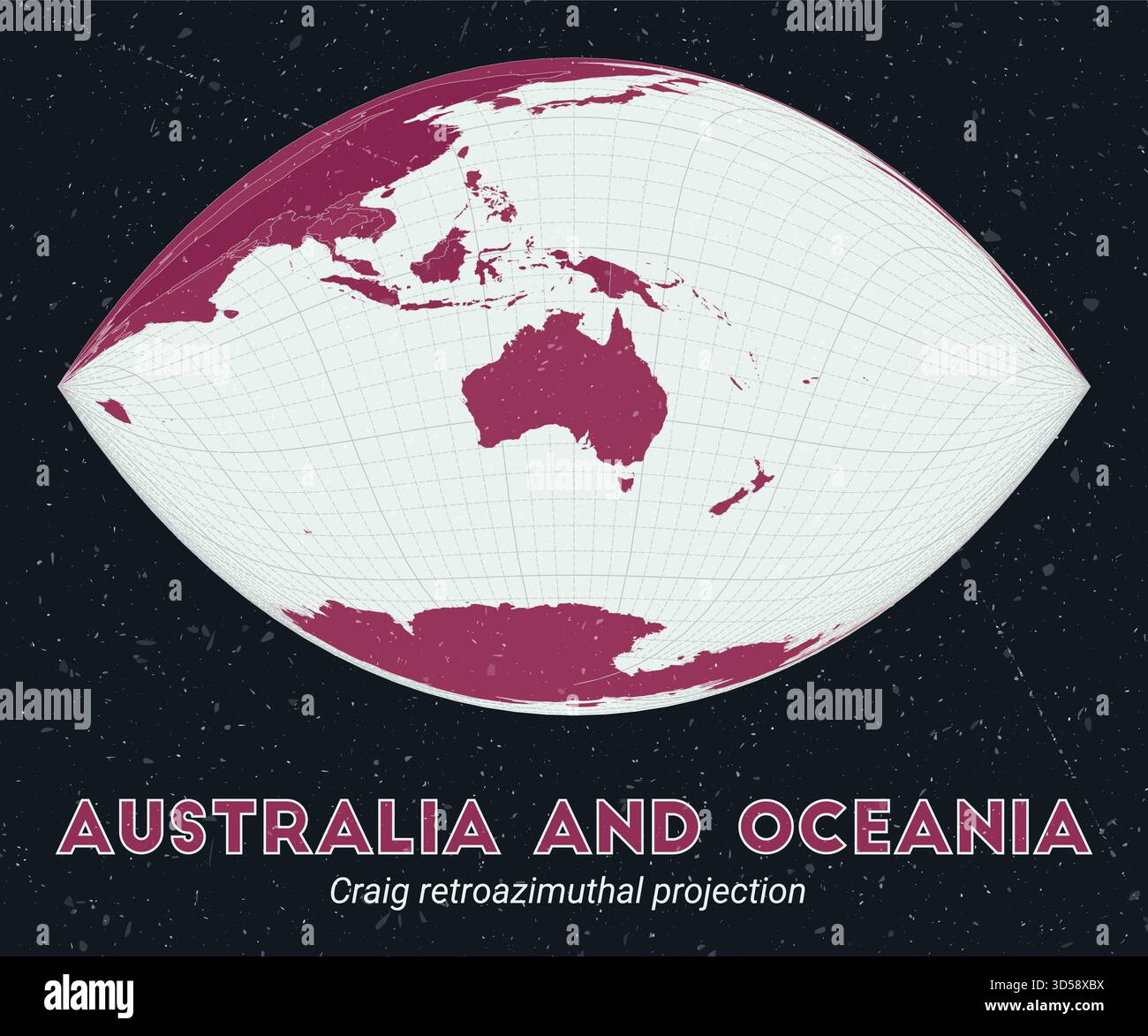 Australia and Oceania. World map. Craig retroazimuthal projection ...
