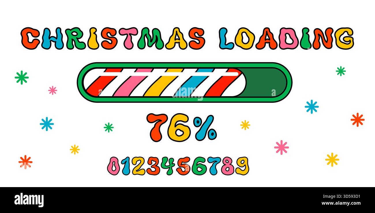 Christmas groovy loading bar with colorful candy stripe progress and ...