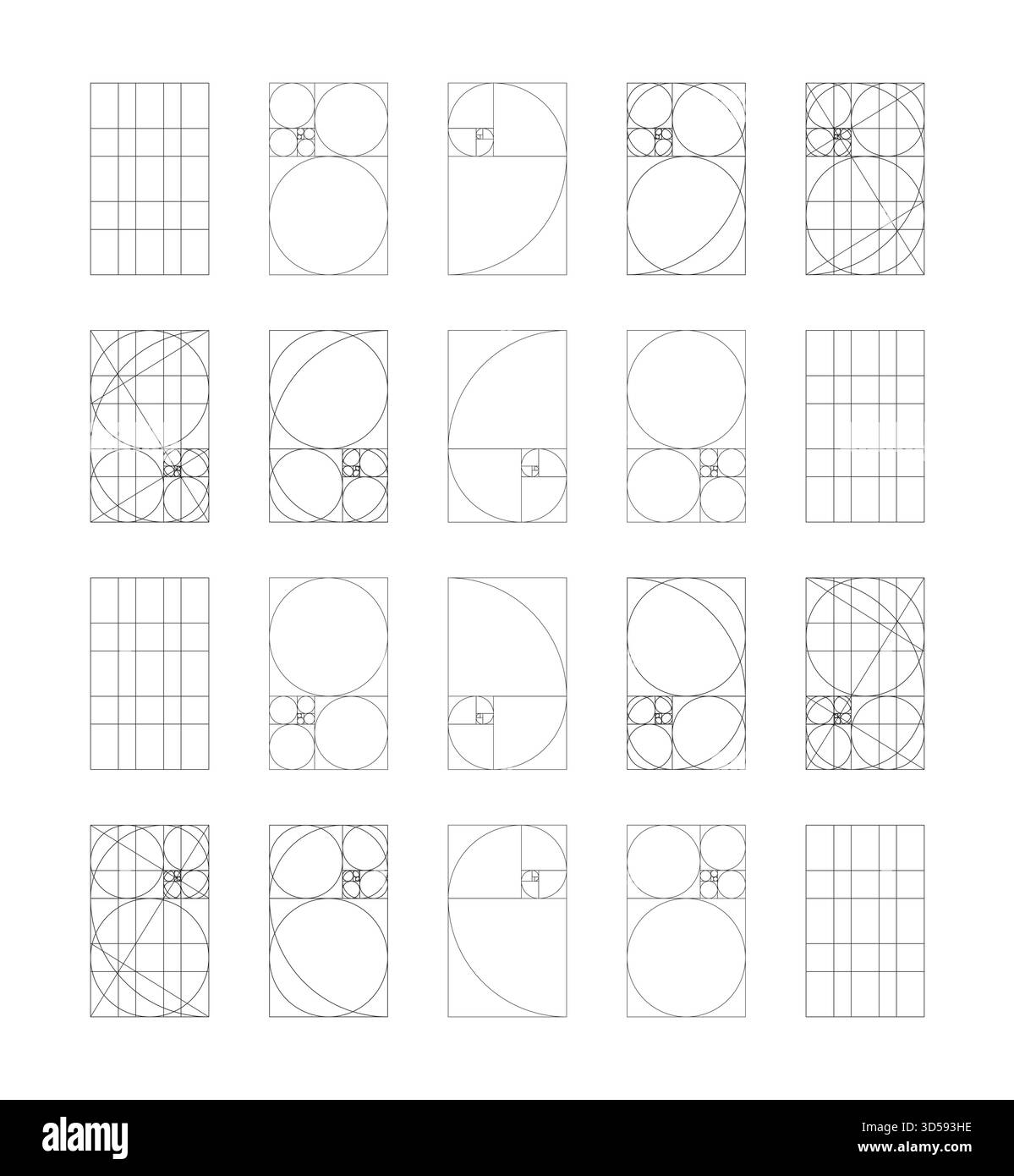 Golden ratio template big set. Fibonacci array, numbers form. Method ...