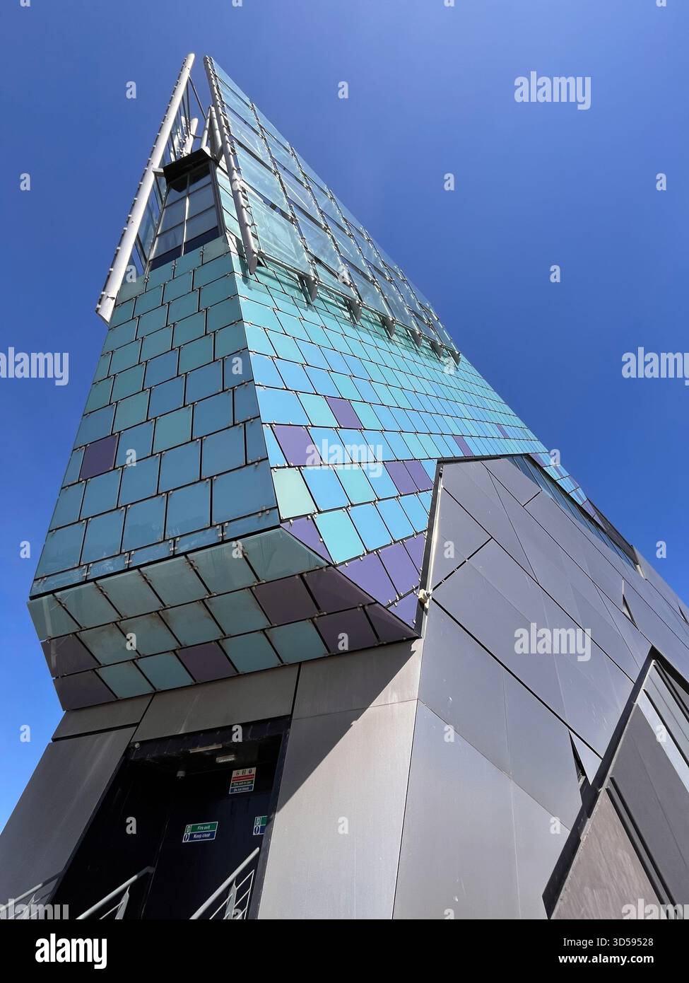 A striking close-up of The Deep’s iconic triangular glass facade in Hull, England. - Smartphone Captured Stock Image