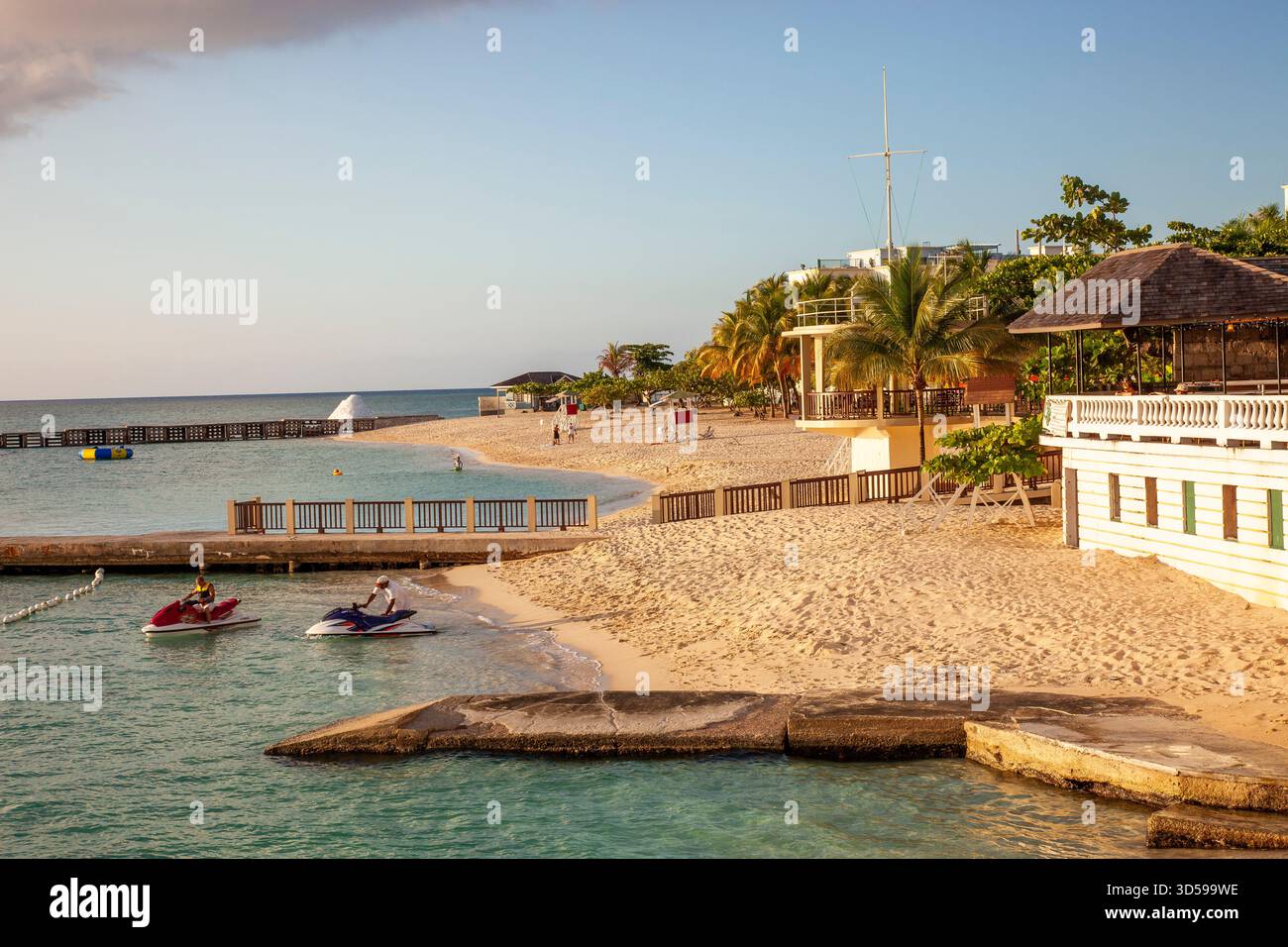 Jamaica, Montego Bay , beach area behind  a few restaurants and touristplaces. Stock Photo