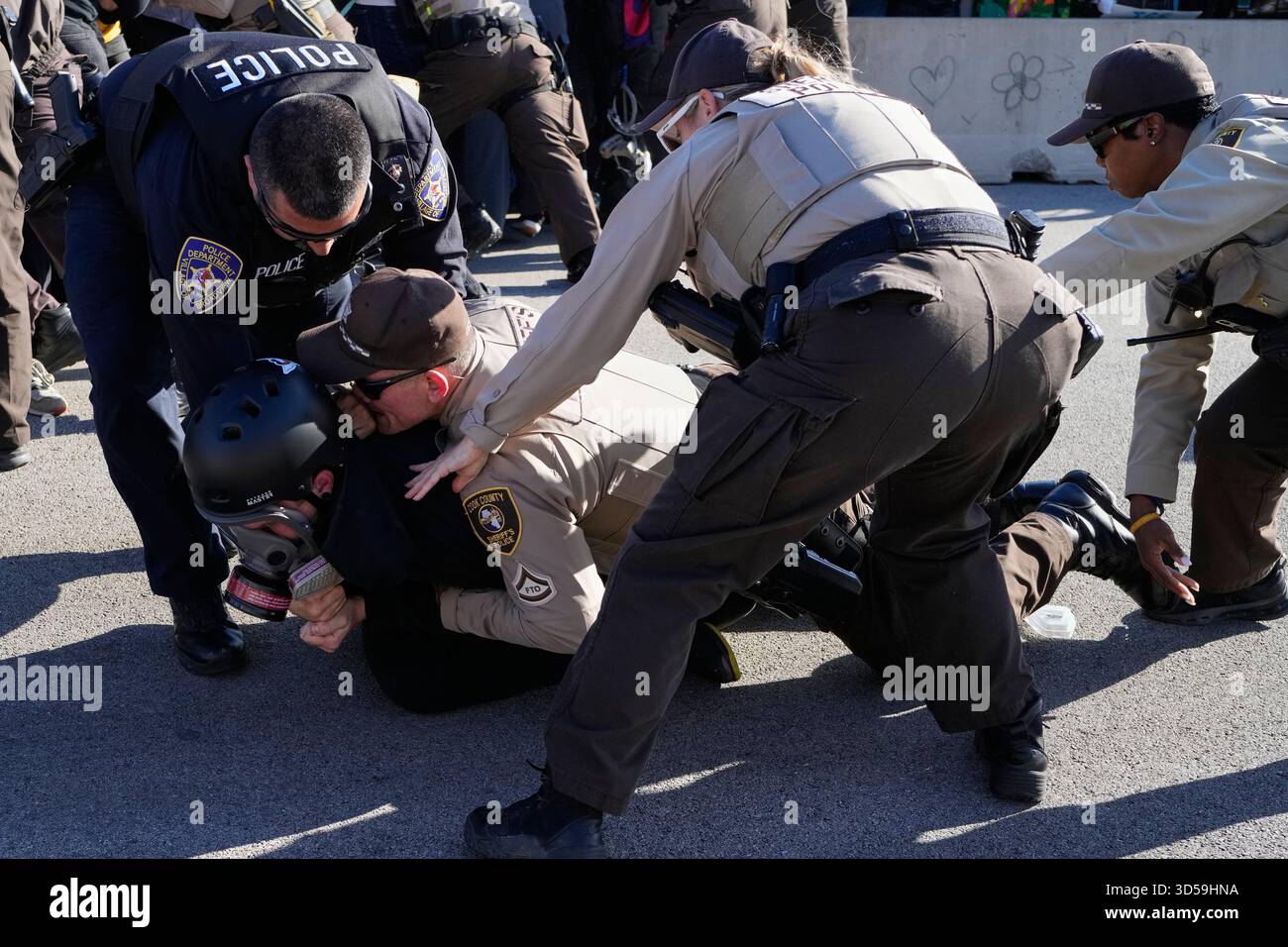 Broadview Police and Cook County Sheriff Police detain a protester ...