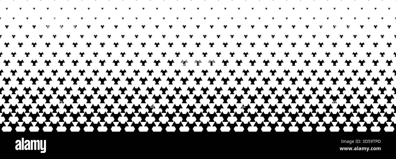 horizontal halftone of black triangle and hexagon design on white for ...