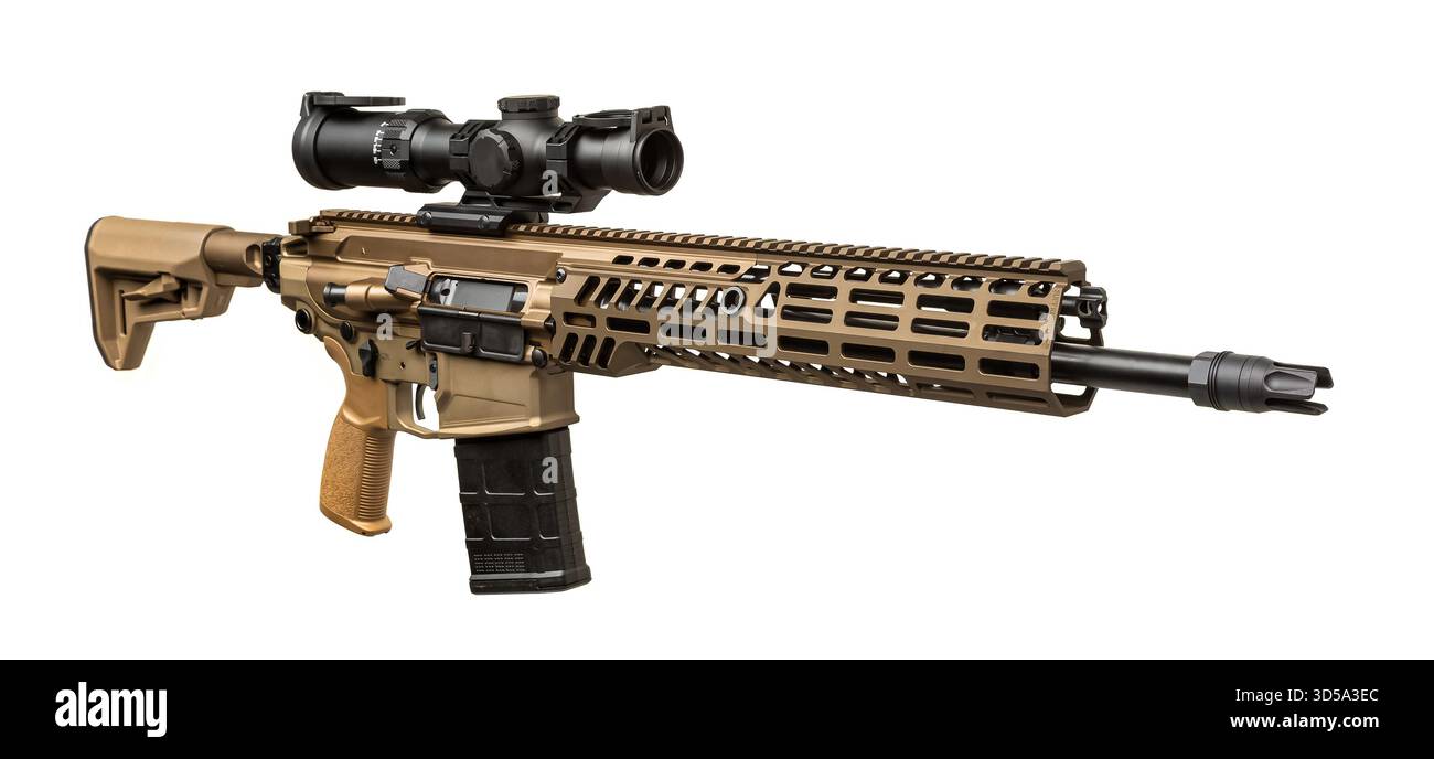 Tan Assault Rifle Tactical tan assault rifle with scope sight Stock Photo - Alamy
