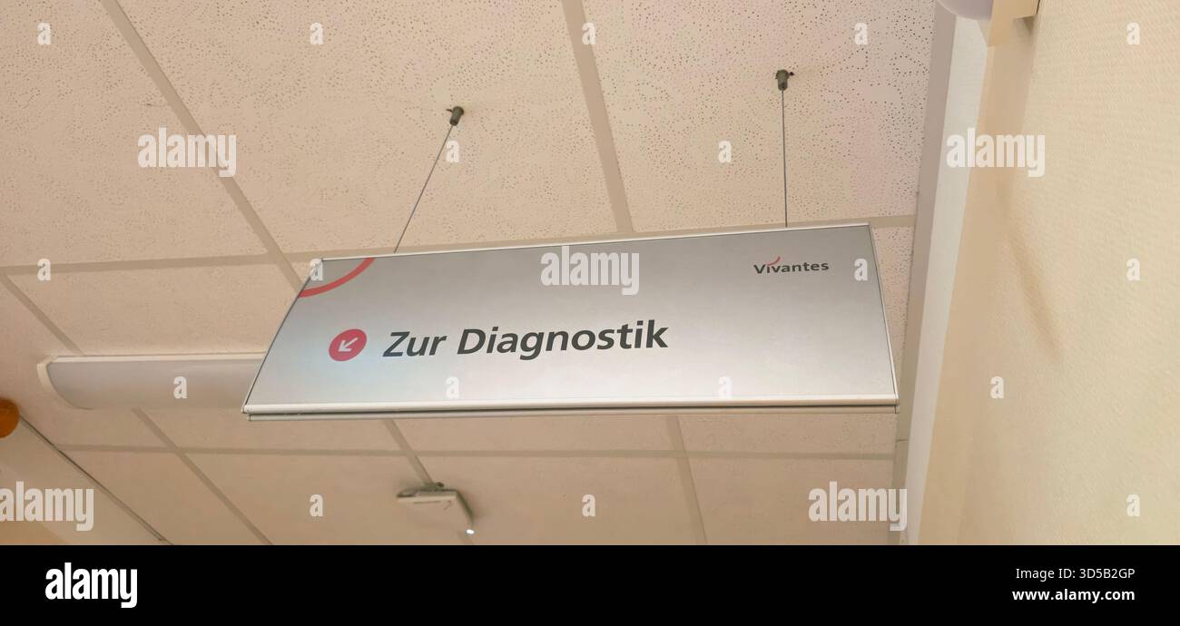 Berlin, Germany - June 16, 2025: Sign indicating diagnostic services at Vivantes hospital in a contemporary healthcare environment. - Smartphone Captured Stock Image