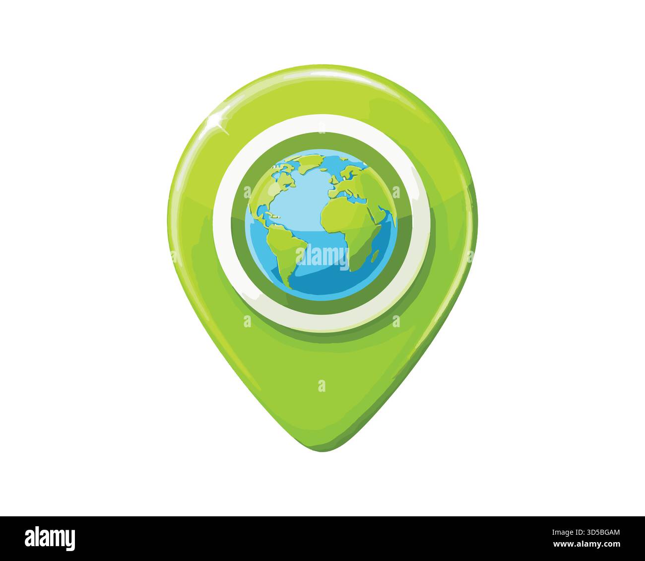 Green location pointer with Earth map inside for global destinations Stock Vector