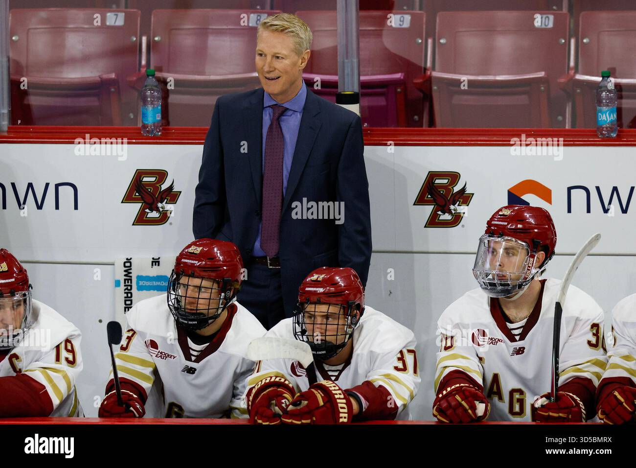 Boston College head coach Greg Brown reacts during the first period of ...