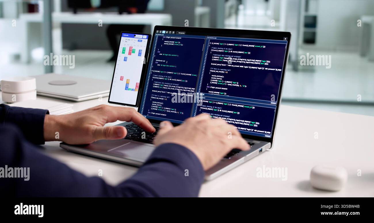 Professional Programmer Organizing Schedule And Developing Software On Laptop Stock Photo
