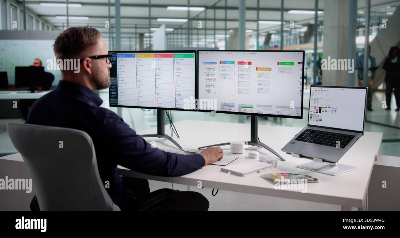 Innovative Caucasian Designer Enhancing User Experience Of Graphic Web Software Stock Photo