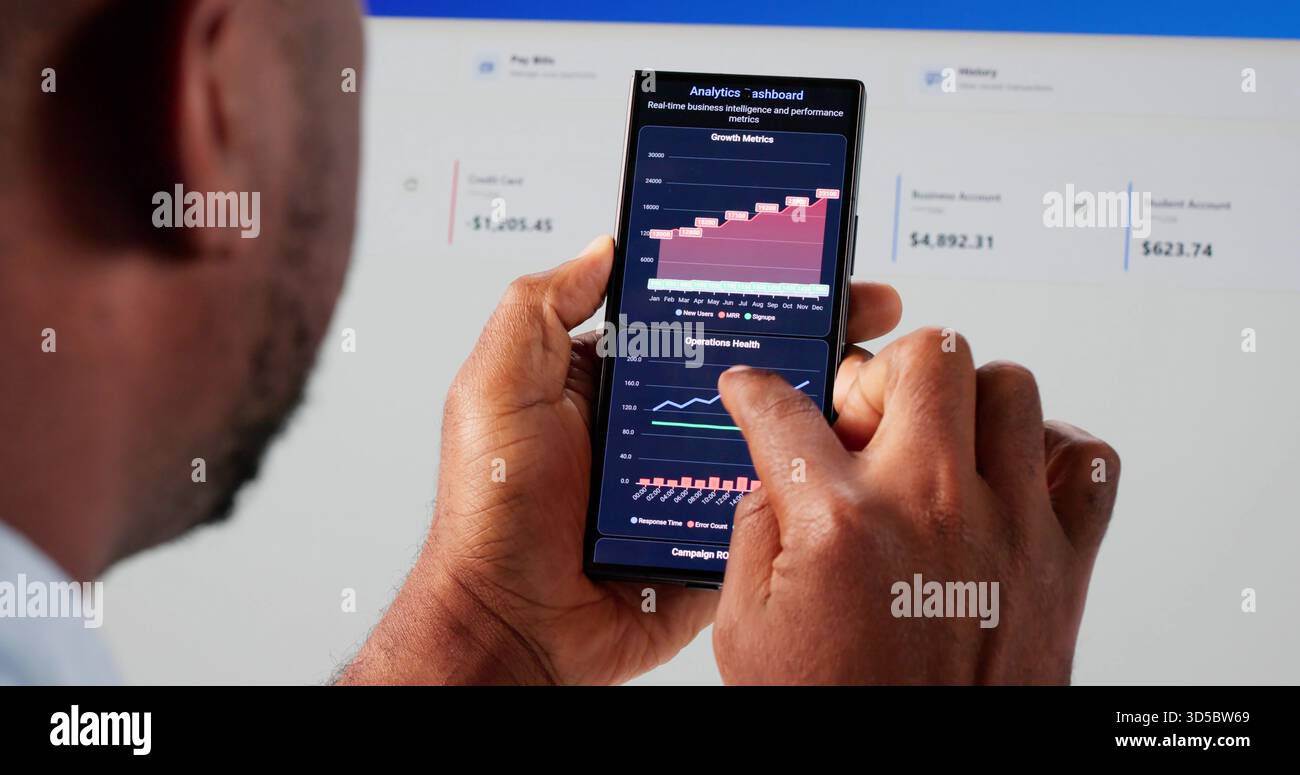 Financial Analyst Uses Trade Analytics Dashboard To Predict Market Performance. Stock Photo