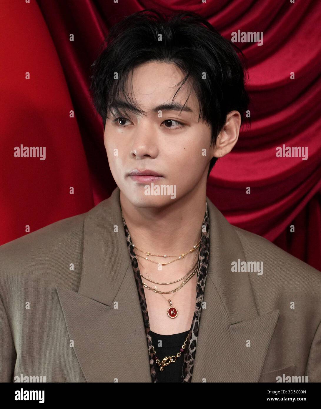 V of BTS arrives at the TirTir's RADIATE IN RED Pop Up Celebration held ...