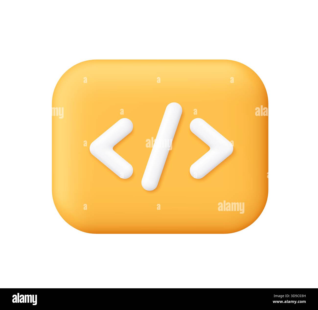 White coding symbol on yellow square button. Python or Java Api symbols. Code or programming tags. Programming, coding and web development concept. 3d Stock Vector